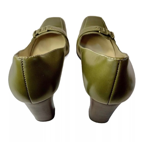 Anne Klein Maworkout Green Leather Wooden Heels Size 8M - Picture 3 of 16